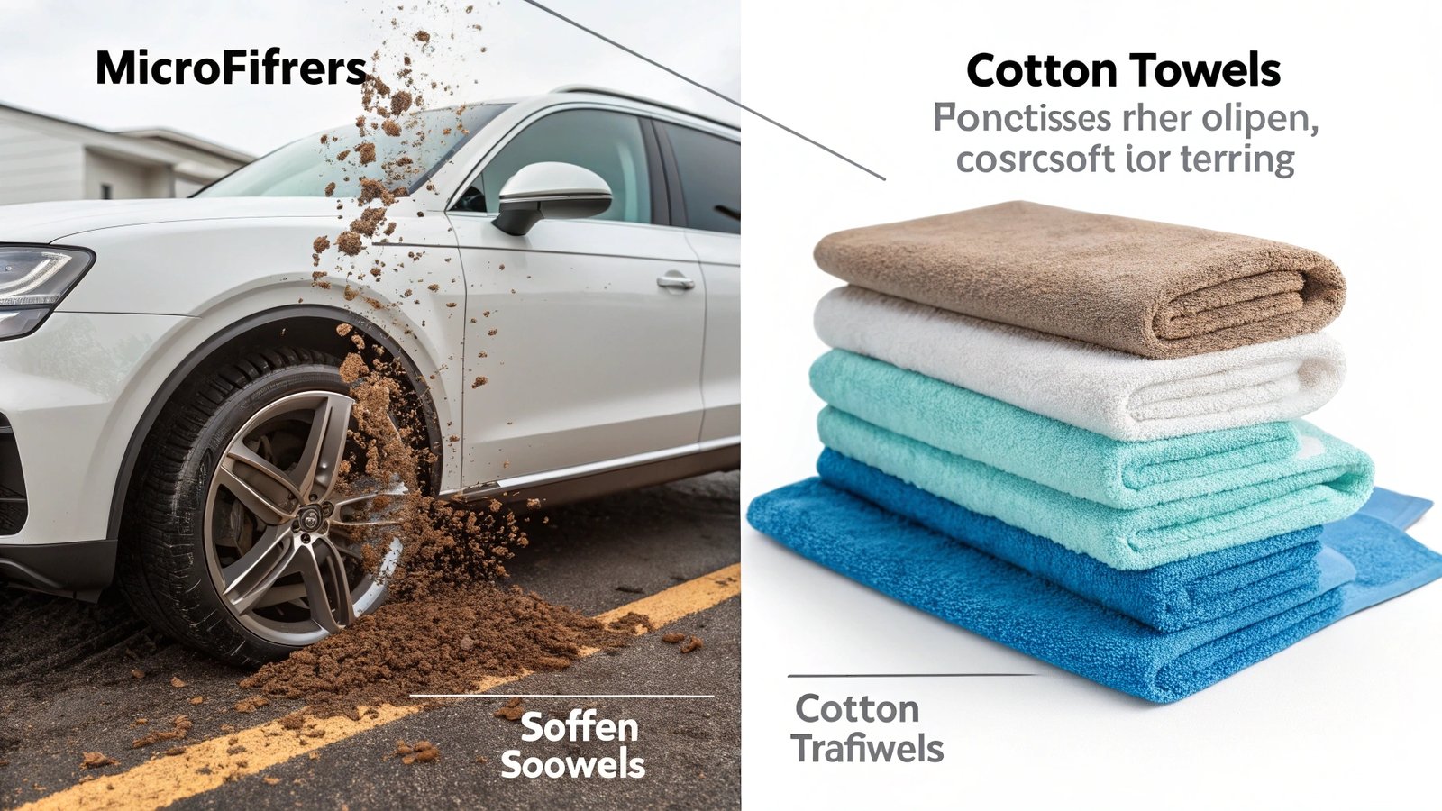 alt text: Comparing a blue microfiber towel and a white cotton towel