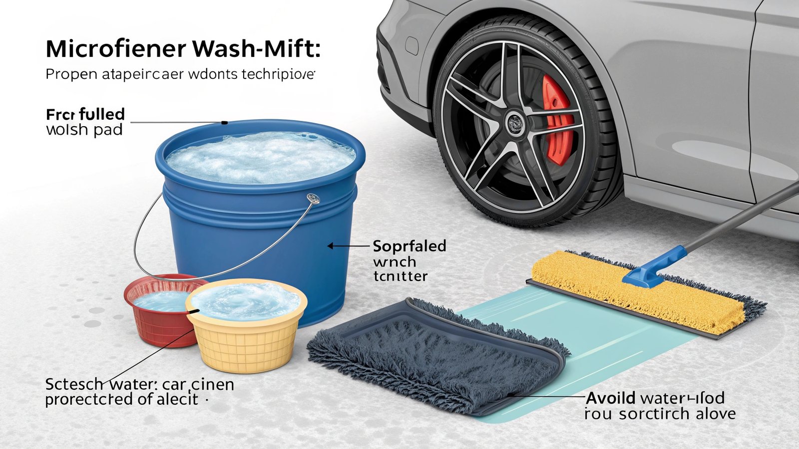 alt text: Hand using a plush microfiber wash mitt in a bucket of soapy water