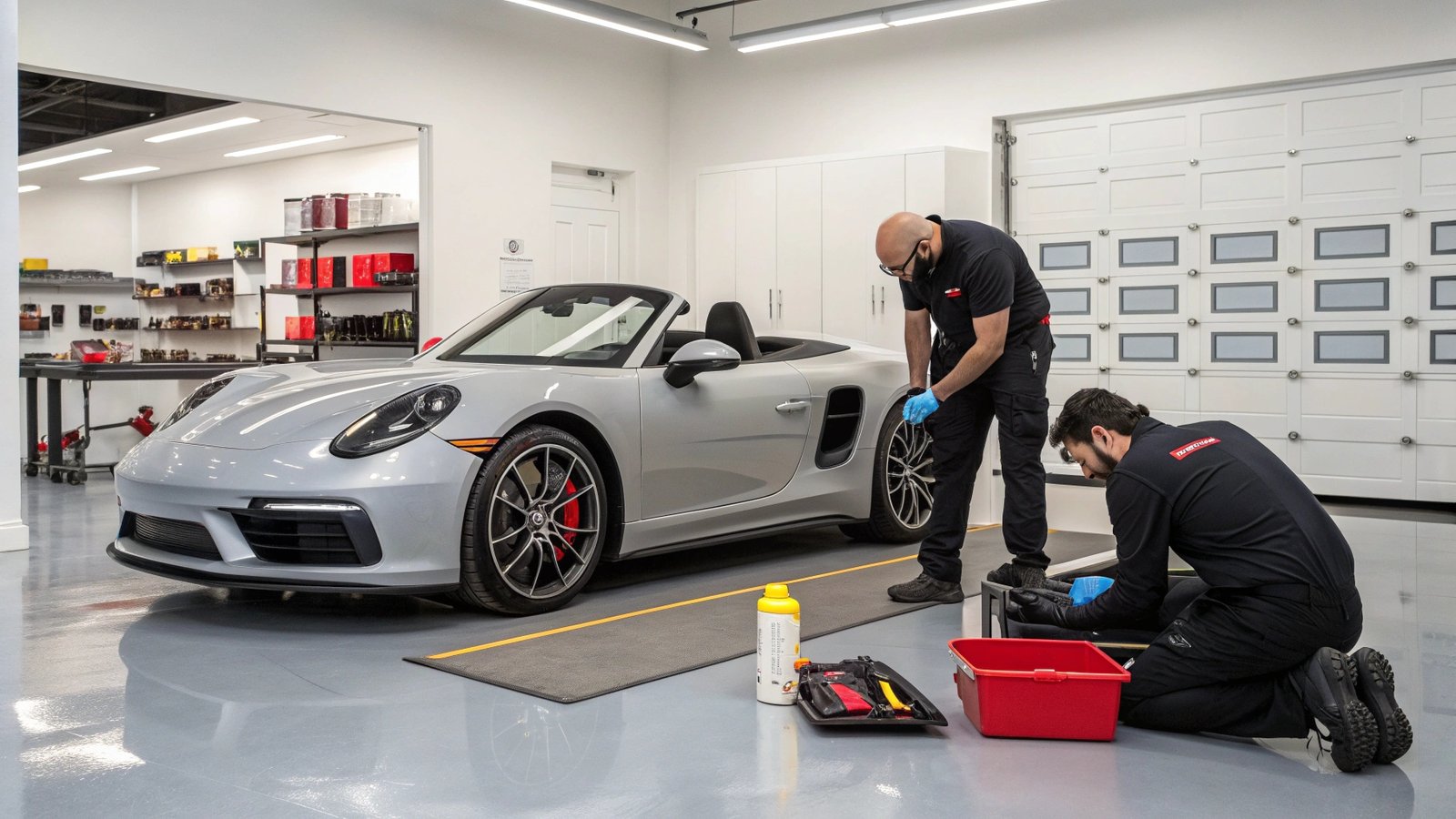 Professional convertible detailer at work