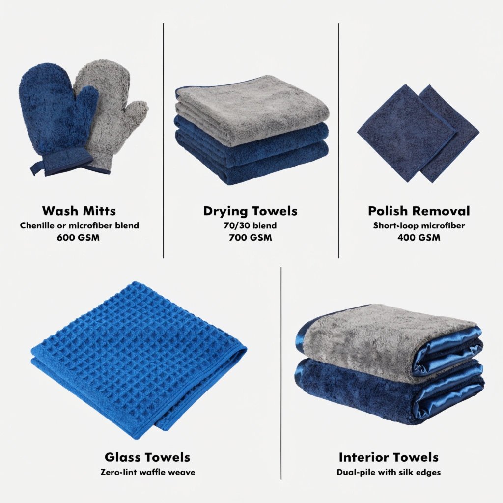 Microfiber towel set for complete car care