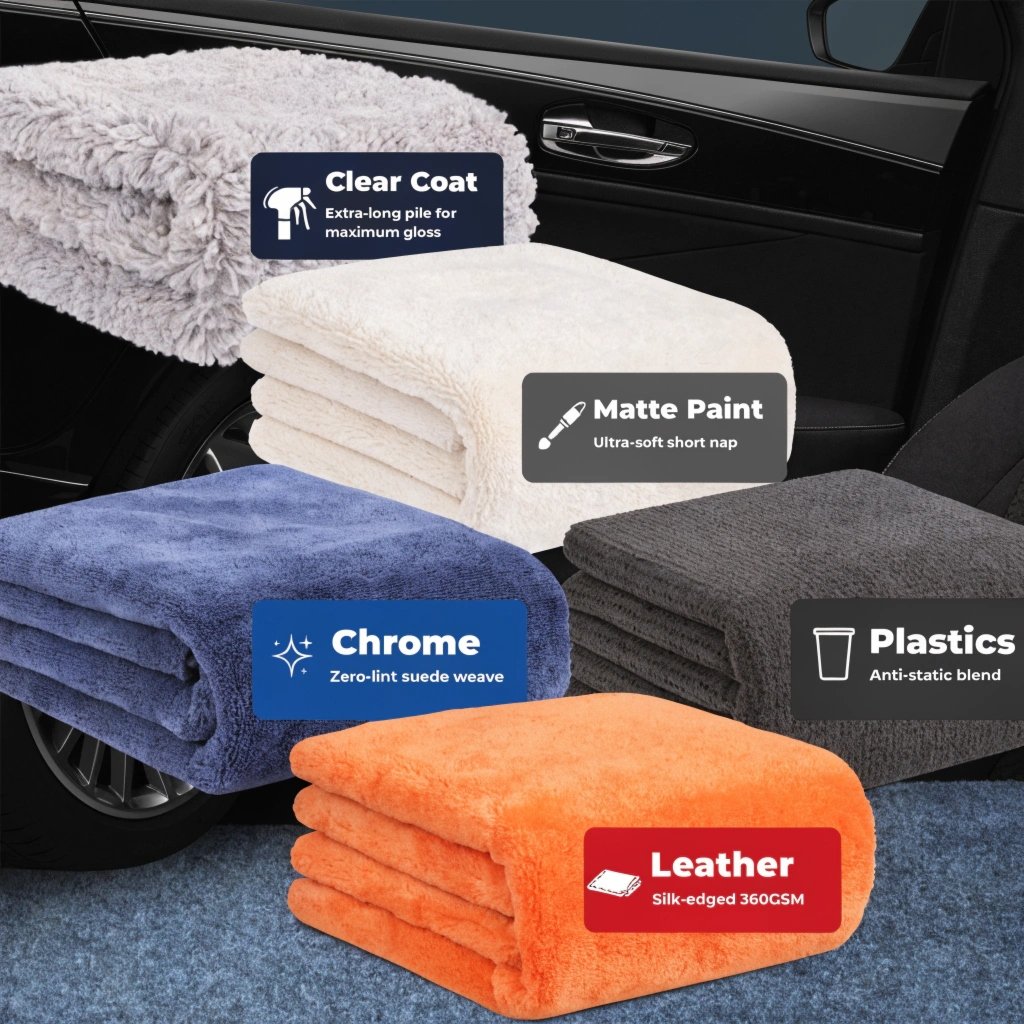 Surface-specific microfiber towel selection