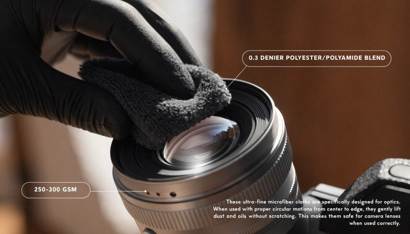 Cleaning camera lens with microfiber
