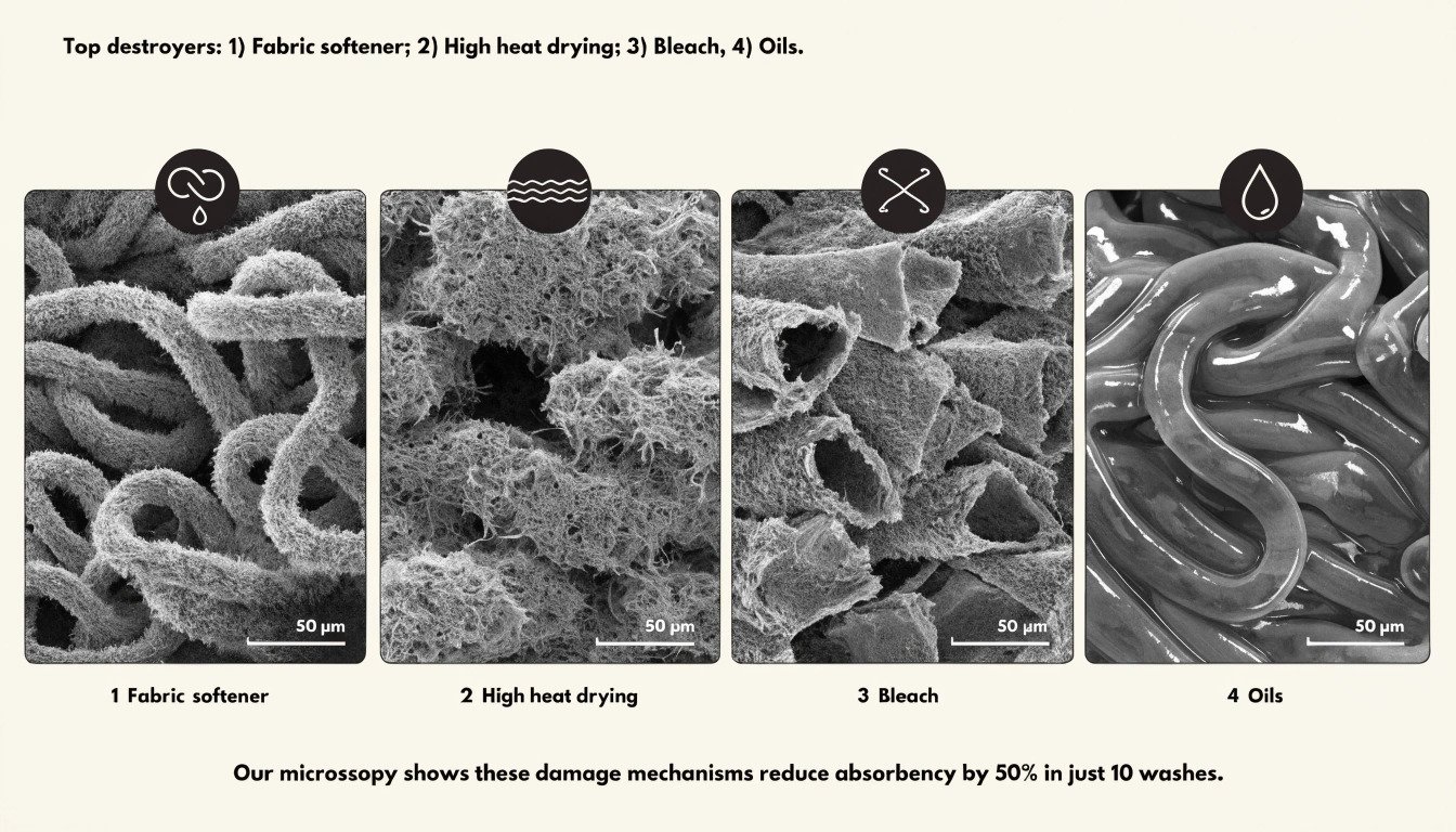 Damaged microfiber fibers